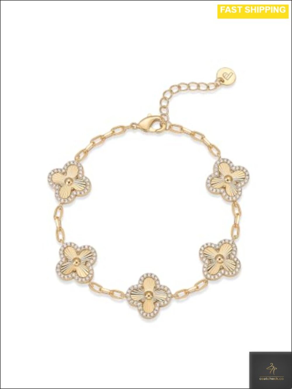 14K Gold Plated Clover Bracelet 3mm Cable Chain Adjustable Layering